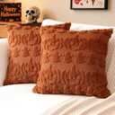 Artscope Halloween Pillow Covers 18 x 18 Set of 2 Decorative Ghost Holiday Pumpkin Throw Pillow Cases Soft Plush Faux Fur Couch Cushion Case for Farmhouse Halloween Sofa Bed Room Home Decor-Rust