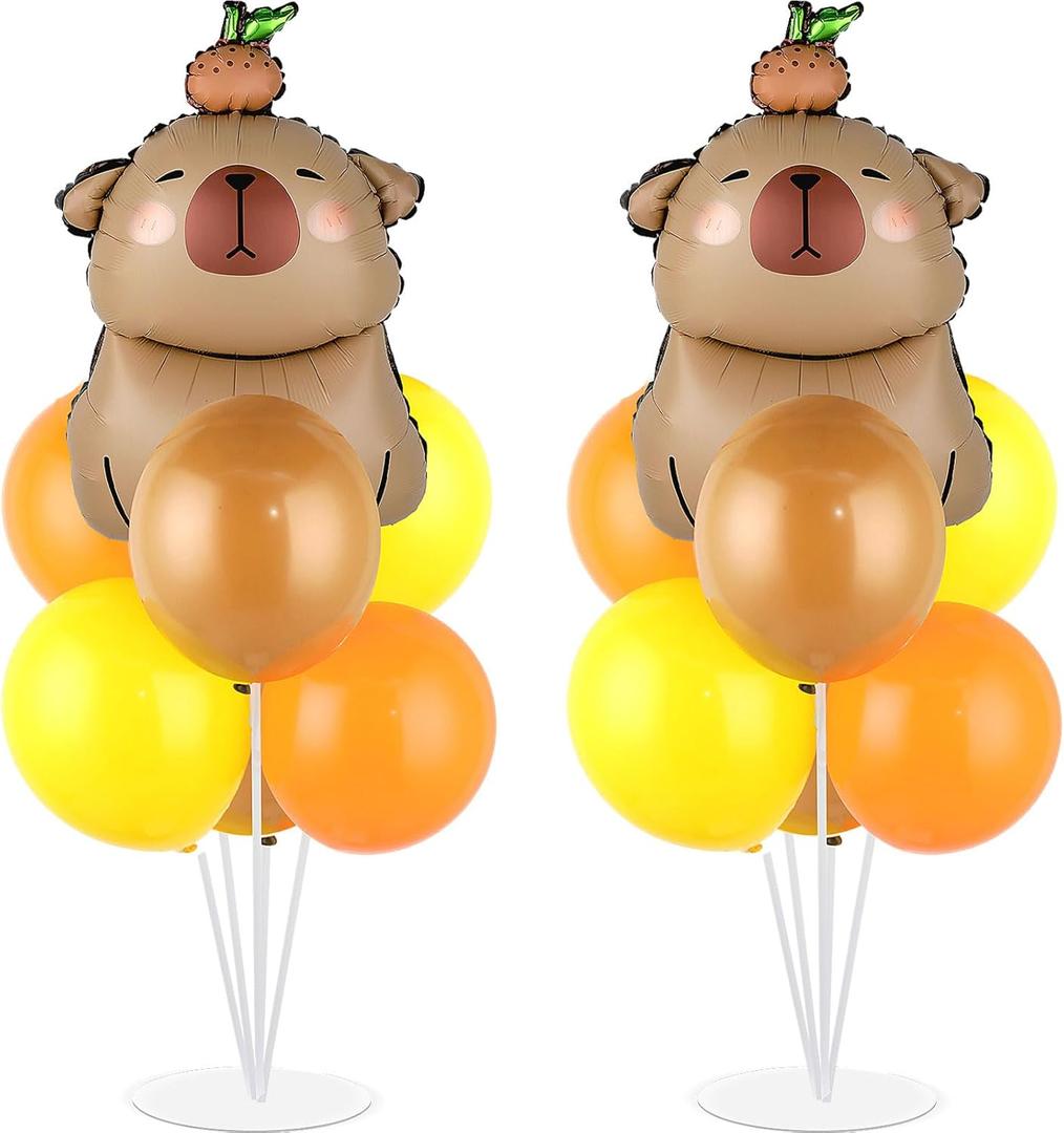 Capybara Party Balloons Stand Kit 2 Sets with 2 Cute Brown Capybara Foil Balloons Cute Animal 1st Party Balloon Centerpieces for Tables for Gender Reveal Animal Capybaras Birthday Themed Decorations
