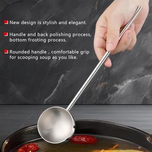 Small Soup Ladle SUS304 Stainless Steel Metal Deep Spoon With Pour Spout 2 oz Long Handle Gravy Ladles Heat-Resistant for Kitchen Cooking Serving Soups and Drizzle Sauces (10.5 inch)