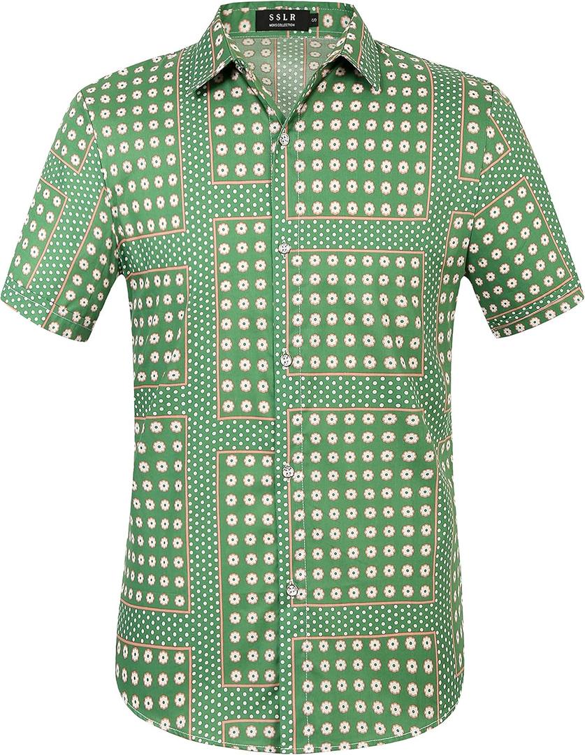 Hawaiian Shirt for Men, Beach Shirts for Men, Tropical Shirts Short Sleeve Floral Casual Button Down (Green, S)