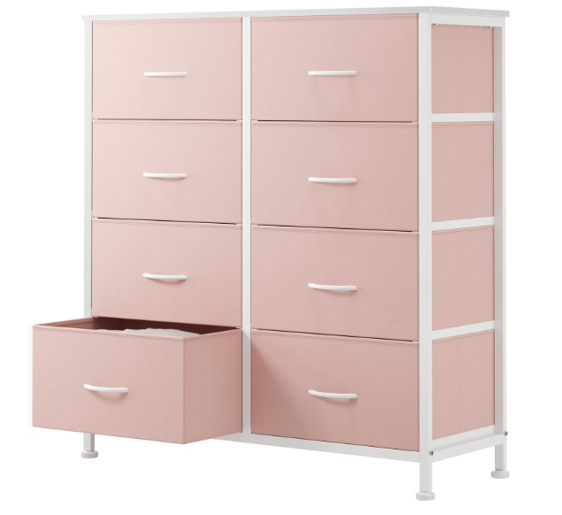 Sweetcrispy 8 Drawer Fabric Dresser for Bedroom, Tall Dresser, Pink
Sturdy Chest of Drawers, Steel Frame and Wooden Top, Closet Living Room Storage Organizer with Easy Pull Handles