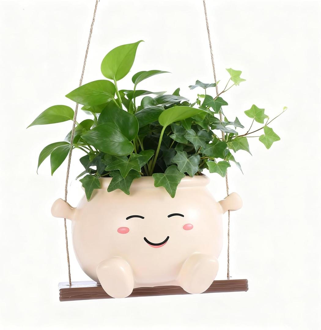 Swing Hanging planters Smile Face Indoor: Cute DIY Hair Planters in Garden