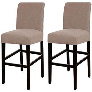 Turquoize Stretch Bar Stool Cover Counter Stool Pub Chair Slipcover for Dining Room Cafe Barstool Slipcover Removable Furniture Chair Seat Cover Jacquard Fabric with Elastic Bottom Set of 2, Khaki
