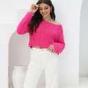 2025 Fall Cropped Sweater for Women Off The Shoulder Pullover Fluffy Knit Fashion Crop Top Holes Design (L)