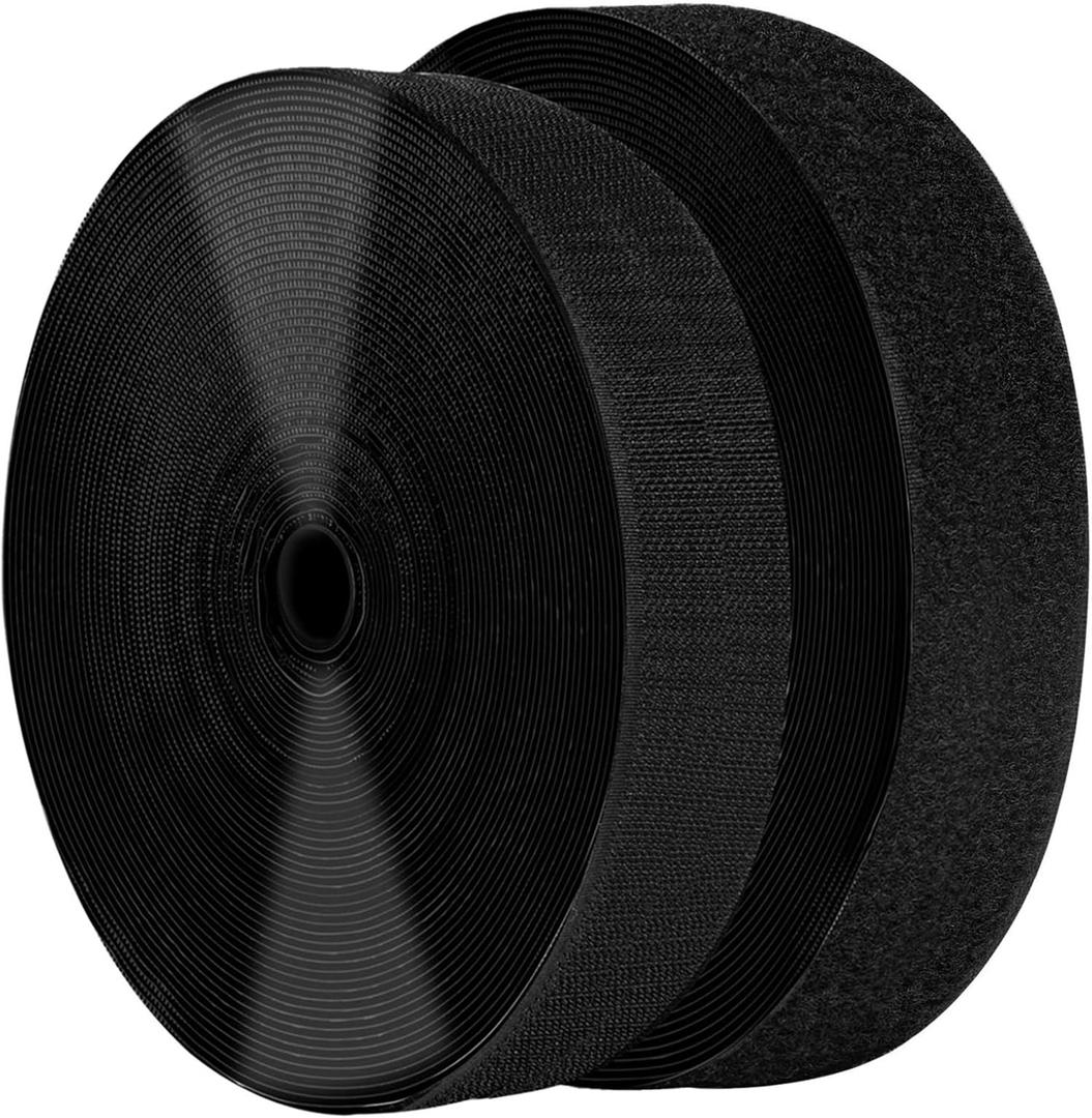 2 Inch x 30 Feet Black Self Adhesive Hook and Loop Tape Sticky Back Fastening Roll, Nylon Self-Adhesive Heavy Duty Strips Fastener for Home Office School Car and Crafting Organization - Black