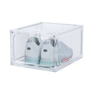 1 Pack Shoe Boxes Clear Plastic Stackable, Sneaker Containers Magnetic Shoes Storage Box Foldable Drop Front Organizer Shoes Cases for Home Display Bins