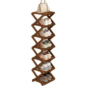 7 Tier Foldable Shoe Rack, Natural Bamboo Space Saving Shoe Storage Organizer,Easy Assembly & Strong Design Shoes Stand Shelf Organiser for Closet(Brown, Seven Layers)