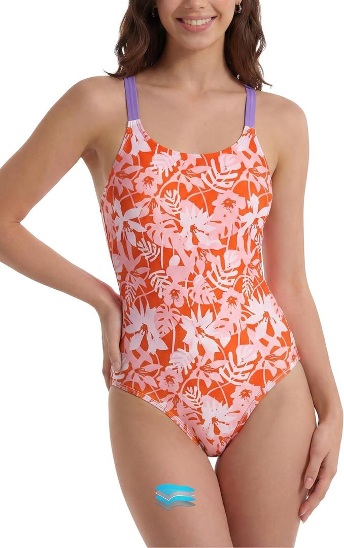 Beautikini Period Swimwear One Piece Leakproof Swimsuit Menstrual Athletic Print Bathing Suit for Teen Girls Women, S