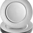 Nicunom Silver Charger Plates Set of 12, Round Charger Plates with Hammered Rim, 13 Inch Plastic Charger Plate for Wedding Dinner Party Event Decoration