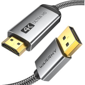WARRKY 4K DisplayPort to HDMI Cable [UHD, Metal Case, Nylon Cable] 6FT Unidirectional Display Port 1.2 Source to HDMI 1.4 Screen, DP to HDMI Compatible for Computer, NVIDIA, AMD, Dell, Lenovo, Monitor