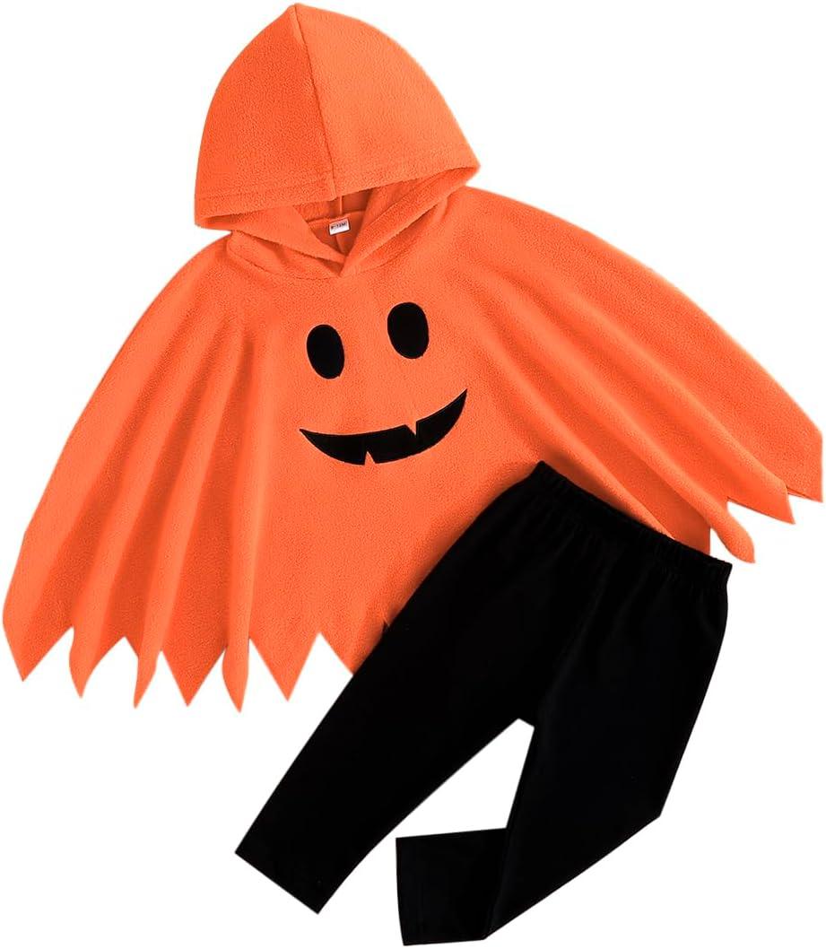 XFGLCK Toddler Kids Girls Boys Halloween Costume Hooded Ghost Cloak +Black Pant Funny Cosplay Outfit (4-5 Years, Orange)
