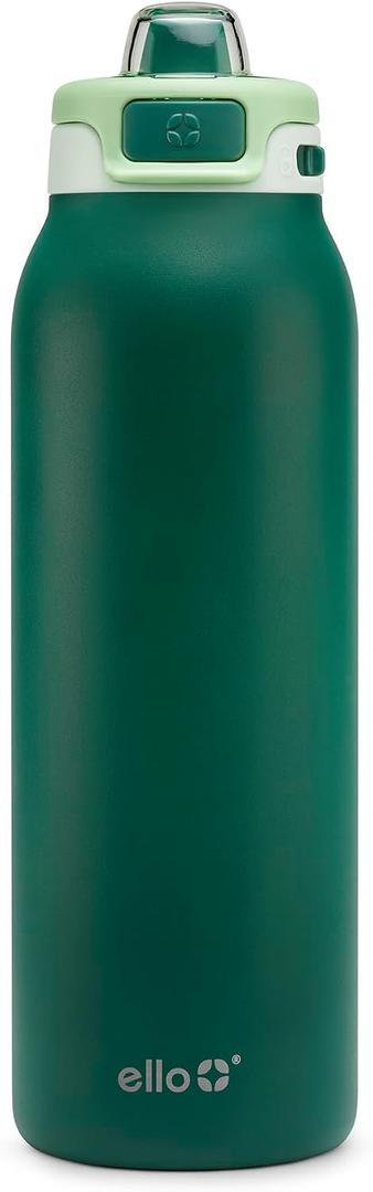 Ello Pop & Fill 32oz Stainless Steel Water Bottle with Quick Fill Technology, Double Walled and Vacuum Insulated Metal, Leak Proof Locking Lid, Sip and Chug, Reusable, BPA Free, Forest Mist