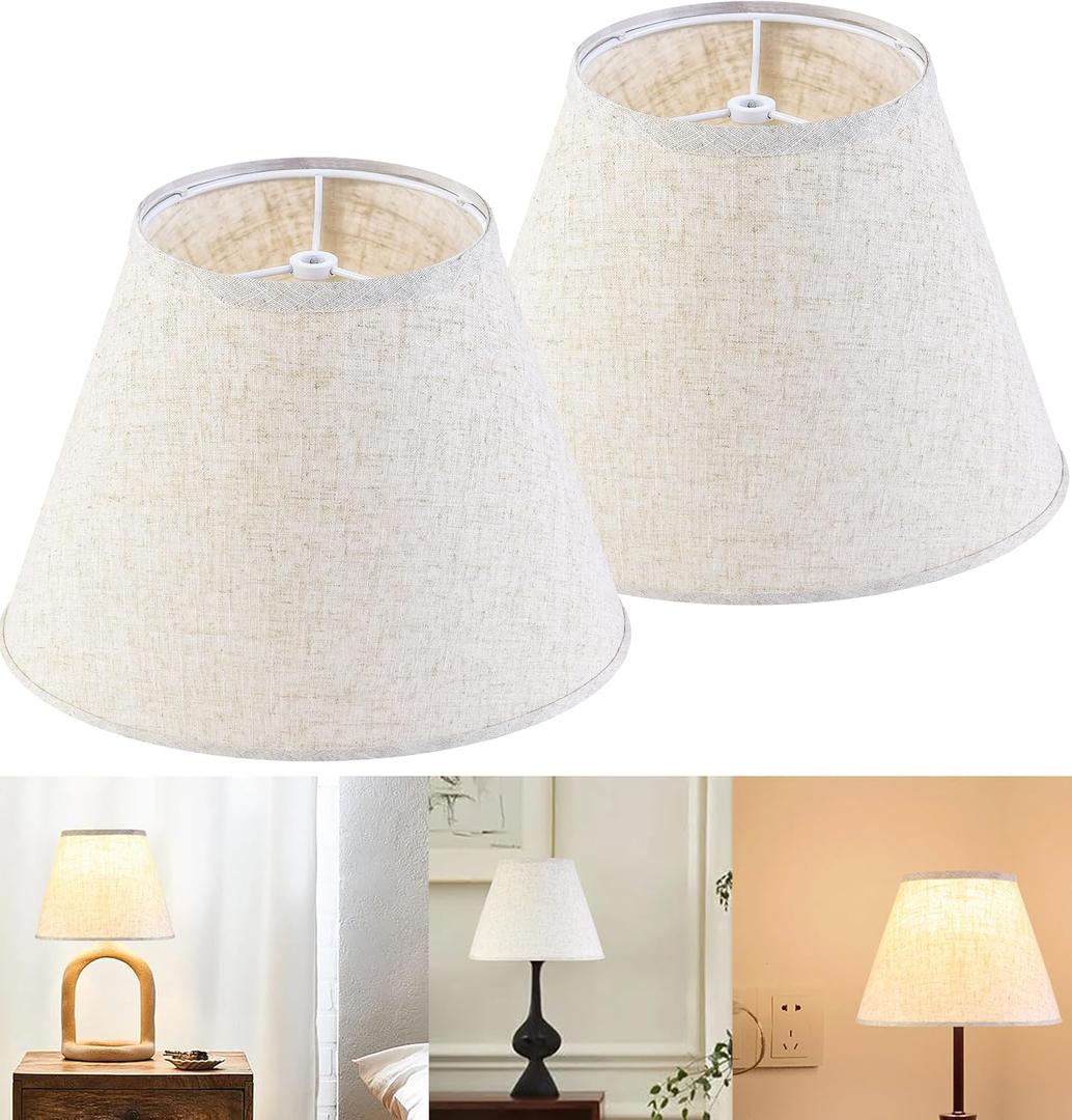 GO&SO 2Pc Beige Lamp Shade, 5.5'' Top x 10'' Bottom x 7.2'' Height, Small Barrel Lampshade for Table Lamp & Floor Light, Handcrafted Natural Linen, Spider Fitting