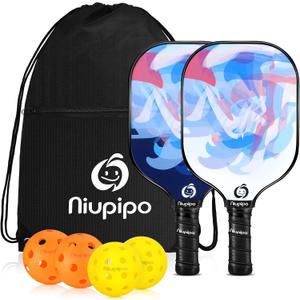 niupipo Pickleball Paddles Set of 2/4, USAPA Approved Lightweight Pickleball Rackets, Durable Fiberglass Surface with Polypropylene Honeycomb Core, Cushion Grip and Carry Bag (white)