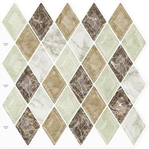 Pack of 3 10-Sheet Peel and Stick Backsplash for Kitchen Accent Wall, Ist Momoreo Diamond Shape Backsplash Self Adhesive Tile 12"x12" - Brown Marble