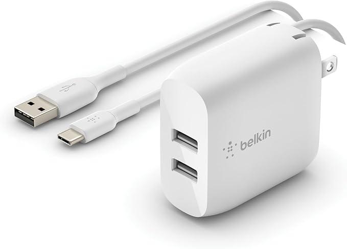 Belkin 24W Dual Port USB Wall Charger w/ USB-C Cable Included - Fast Charging iPhone 16 Charger for Power Bank, iPad & iPad Pro, Samsung Galaxy S25, Google Pixel, & More
