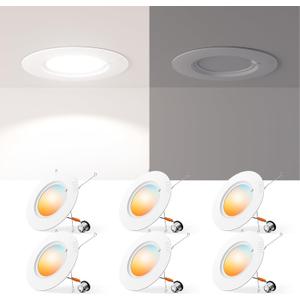Amico 6 Pack 5/6 Inch LED Recessed Lighting, Retrofit Can Lights with Baffle Trim, Surface Ring 5CCT Selectable (2700K/3000K/4000K/5000K/6000K), Dimmable, 12.5W=100W, 950LM, IC Rated, ETL & FCC