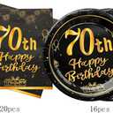 36PCS Happy Birthday Decorations Black Gold Party Supplies Set Includes Disposable Paper Birthday Plates and Napkins for 70th Decorations