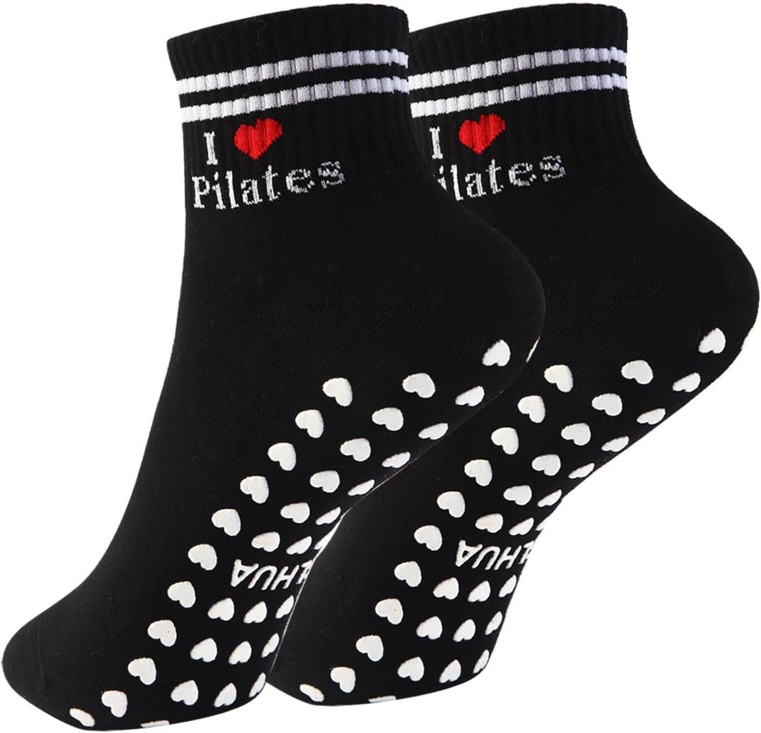 Pilates Socks for Mother's Day,Women Pilates Heart Grip Socks Cuffs,Anti-Skid Cotton Grip for Ballet,Home,Studio 1Pair