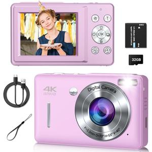 Digital Camera, 44MP Compact Camera, FHD 1080P Point and Shoot Digital Cameras with 16X Zoom, Face Detect, Smile Capture, Anti Shake, for Boys Girls Teens Gifts (Purple)