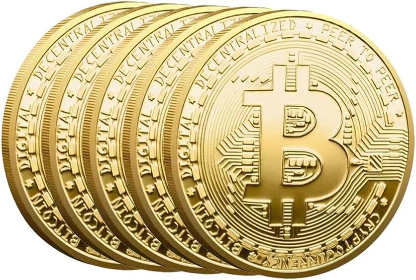 5PCS,Bitcoin Souvenir, Gold Bitcoin Token