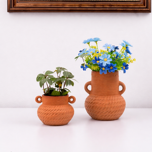 Terracotta Vases Set of 2, Farmhouse Decor, Ceramic Vase for Flower, Wide Mouth Rustic Home Decor Vases for Flowers, Living Room, Table, Shelf and Accessories, Terracotta