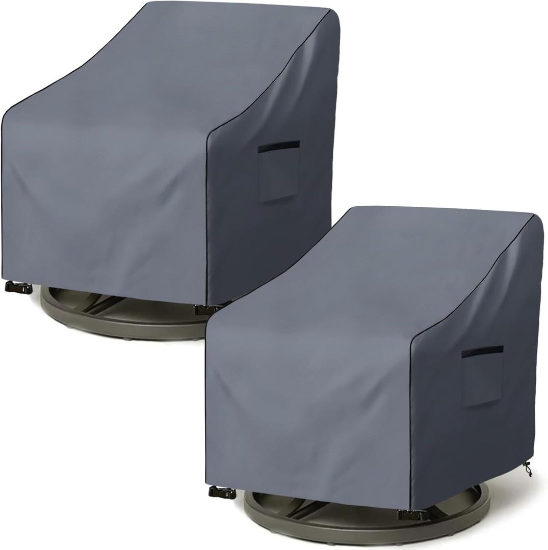 Outdoor Swivel Chair Cover 2 Pack,600D Heavy Duty 100% Waterproof Outdoor Chair Covers,Patio Furniture Covers for Swivel Patio Chairs,30" W x 34" D x 36" H,Grey