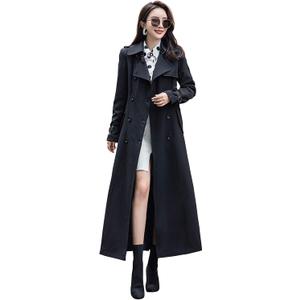ebossy Women's Double Breasted Duster Trench Coat Slim Full Length Maxi Long Overcoat L