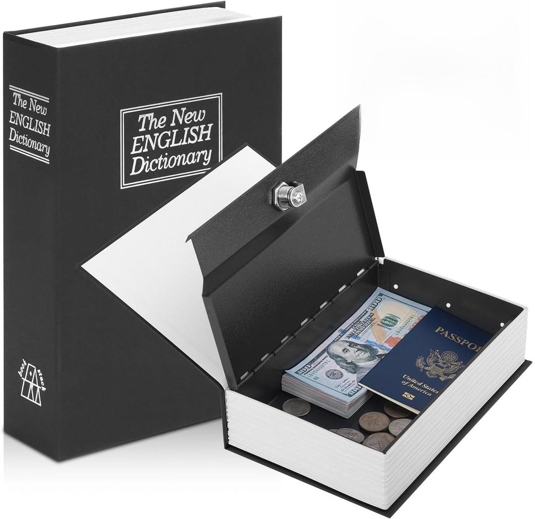 KYODOLED Diversion Book Safe with Key Lock, Secret Safe Metal Lock Box, Money Storage Collection Box, 9.5" x 6.2" x 2.2", Black Large