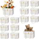 KAZIPA 12 Pcs Paper Flower Gift Bags Wedding Bouquet Flower Box with Handle for Arrangements Wrapping Bags Florist Handbag for Gift, Wedding, Baby Shower, Party, Feast, Meeting (White)