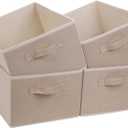 JAKAGO Fabric Storage Bins set of 4 Rectangle Storage Baskets with Handle Foldable Closet Organizer for Clothes Towel bedding Books Collapsible Clothing Container for Shelves Bedroom (Beige High)