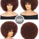GKtineke Short Afro Wig With Bangs for Black Women 70s Afro Kinky Curly Wig Bouncy Huge Fluffy Puff Wigs Synthetic Hair for Cosplay Daily and Party (Red Brown, 14 Inch)