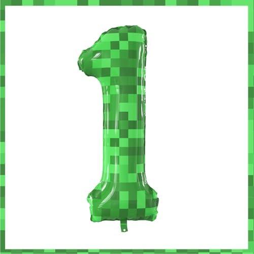 40 Inch Giant Green Pixel Miner Theme Number Foil Balloons Large MIning Number 1 Balloons Party Balloons Birthday Party Decorations Supplies Number 0-9 for Kids' Birthday Anniversary Party 2 Pcs