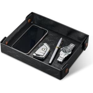 Catch All Valet Tray - EDC Organizer for Key, Wallet, Watch, Jewelry, Phone, coin change | Faux Leather Storage Tray for Dresser, Nightstand, Desk, Entryway, Travel Storage | Black