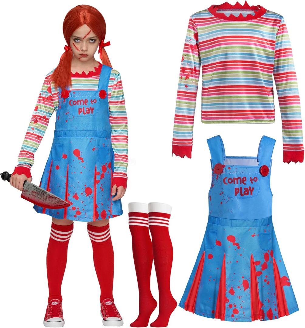 Spooktacular Creations Creepy Doll Costume for Kids Girls, Halloween Costume for Kids, Girls Killer Doll Outfit (Large(10-12 yrs))