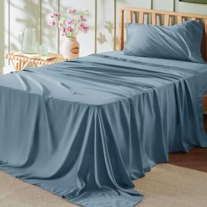 Bedsure Twin Sheets Set - 3 Pieces Soft Twin Bed Sheets - Breathable & Cooling - Hotel Luxury - Easy Care Polyester Microfiber Bedding for Women, Men, Mineral Blue