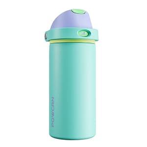 POWCAN 18 oz Insulated Water Bottle: 2-in-1 Push-Button Spout & Quick-Flip Straw, Leakproof, Cold 24Hrs, Fits Car Cup Holder, Stainless Steel Sports Water Bottle, Gift for Women, Girls (Sea Princess)
