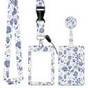 ID Badge Holder with Retractable Badge Reel Clip and Lanyard, Cute Card Name Tag Lanyard Vertical ID Protector Bage Clips for Nurse Doctor Teacher Student(Sea Shells Fossils Starfish)