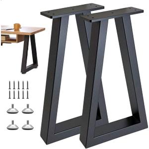 24 Inch Metal Table Legs Black, Industrial DIY Furniture Legs for Desk, Nightstand, Coffee/End/Side Table, Set of 2, 24 '' Trapezoid