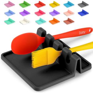 Zulay Kitchen Silicone Utensil Rest - BPA-Free, Durable Spoon Rest with Drip Pad - Heat-Resistant for Stove Top & Counter - Kitchen Gadget Holder (Medium, Night Black)