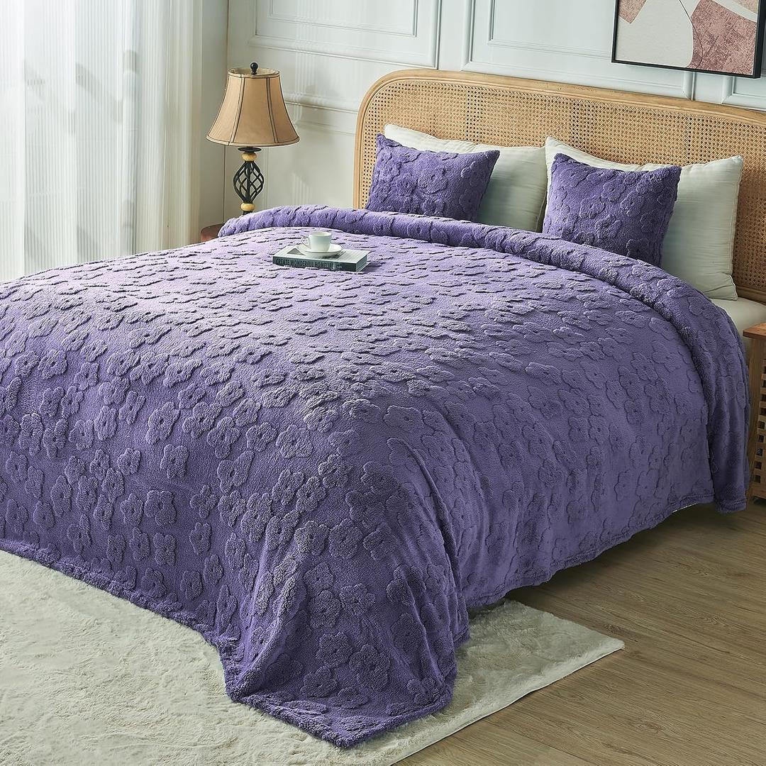 FY FIBER HOUSE Flower Throw Blanket Ultra Soft Blanket Fuzzy Twin Blanket for Bed Couch Sofa, 60"x80", Purple