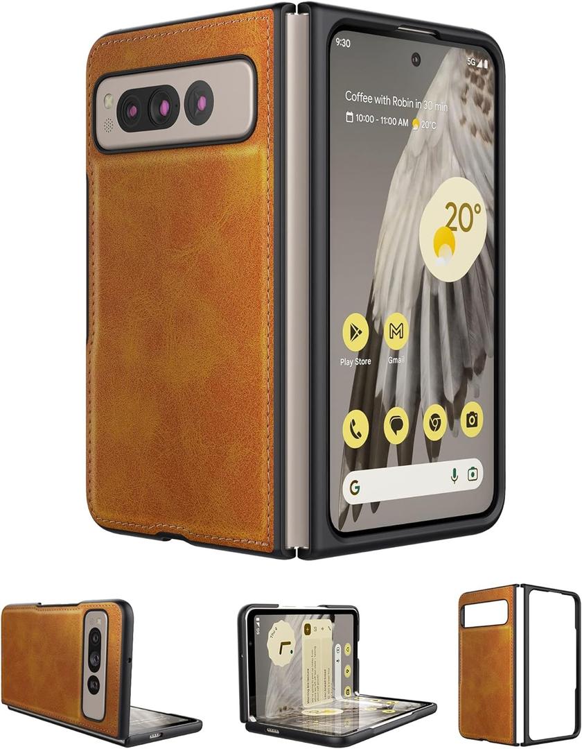 Foluu for Google Pixel Fold Case, Leather Case, PU Leather + Hard PC Shell Ultra Thin Slim Durable Protective Phone Case Cover for Google Pixel Fold 2023 Yellow