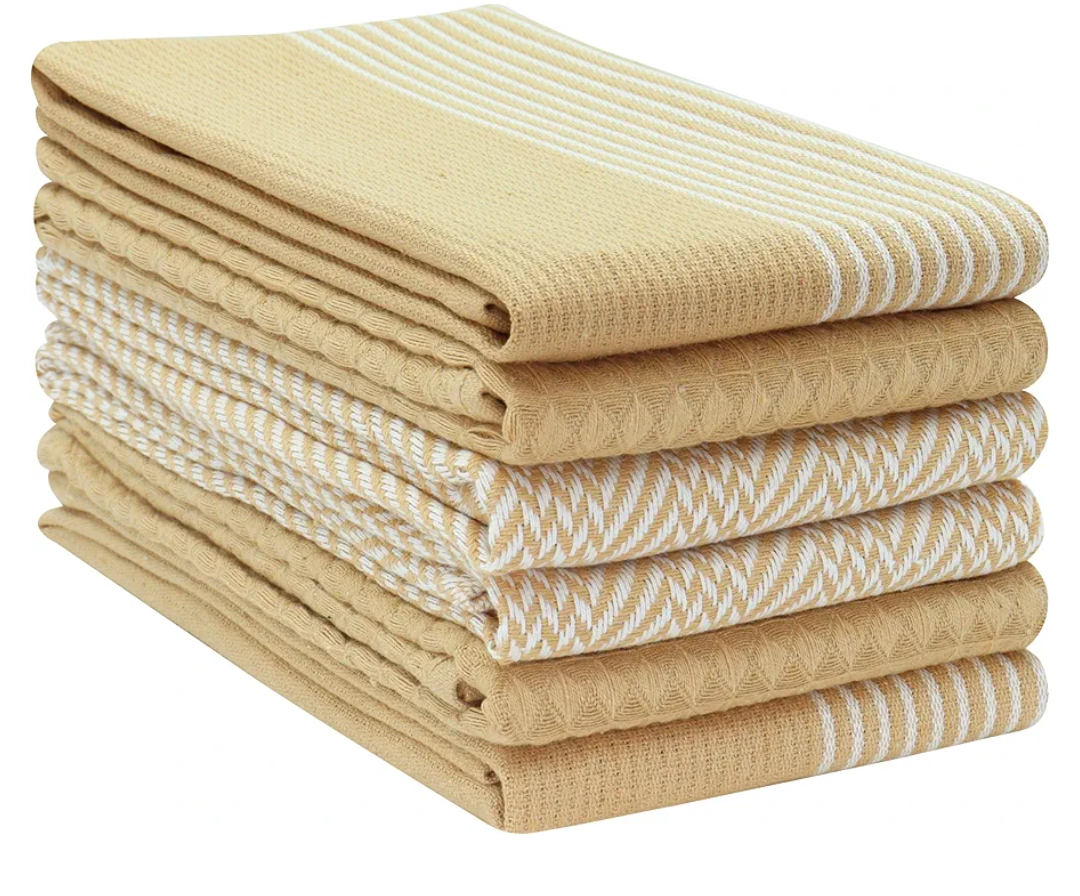 PurpleEssences 6-Pack Kitchen Towels - 15x25 Inch 100% Cotton Waffle Weave - Absorbent, Reusable Dish & Hand Towels with Hanging Loop for Home & Bar Use Fall Thanksgiving - Assorted - Tan PurpleEssences 6-Pack Kitchen Towels - 15x25 Inch 100% Cotton Waffle Weave - Absorbent, Reusable Dish & Hand Towels with Hanging Loop for Home & Bar Use Fall Thanksgiving - Assorted - Tan