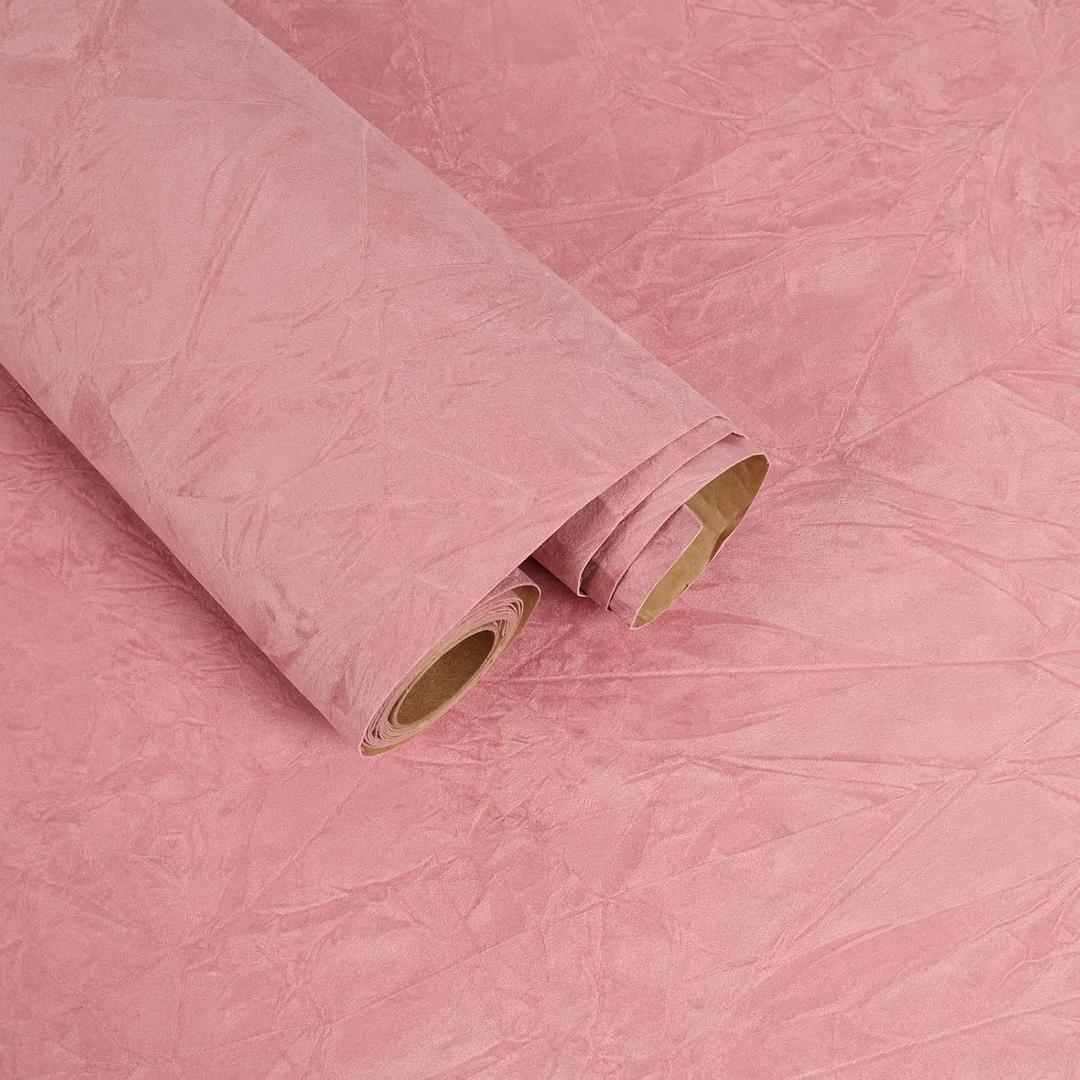Coral Pink Felt Drawer Liner Self Adhesive Crushed Velvet Flocking Liner for Jewelry 15.7"x118" Pink Velvet Wallpaper Peel and Stick Soft Felt Fabric Contact Paper Roll for Cabinets Dressers