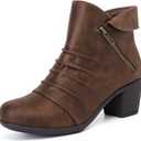 Ruiee Ankle Boots for Women Heeled Fashion Booties. (Brown, 7)