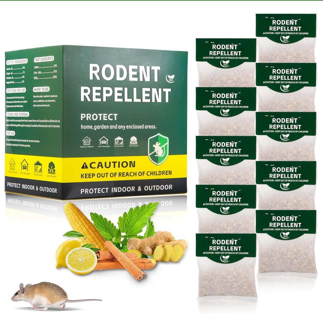 2026 New Mouse Repellent Pouches, Peppermint Oil for Rodent, Mice, Mouse, Rats, Spider, Roach, Insect Control Indoor Outdoor, Pest Deterrent Replace Trap Family & Pet Safe,10Pack