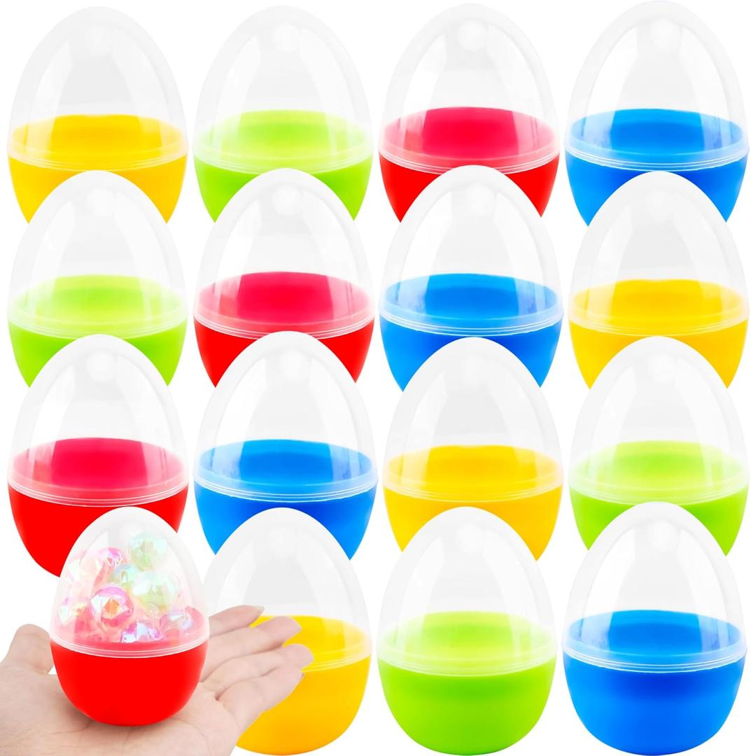 16 Pcs 3.5 Inch Colorful Clear Easter Eggs Transparent Refillable Easter Eggs Plastic Eggs Easter Ornaments for Easter Party Gifts DIY Filler Basket Decorations