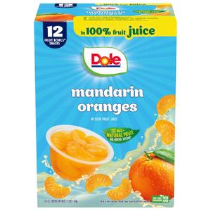 Dole Fruit Bowls Mandarin Oranges in 100% Juice Snacks, 4oz 12 Total Cups, Gluten & Dairy Free, Bulk Lunch Snacks for Kids & Adults, Best By: 02/25/2026