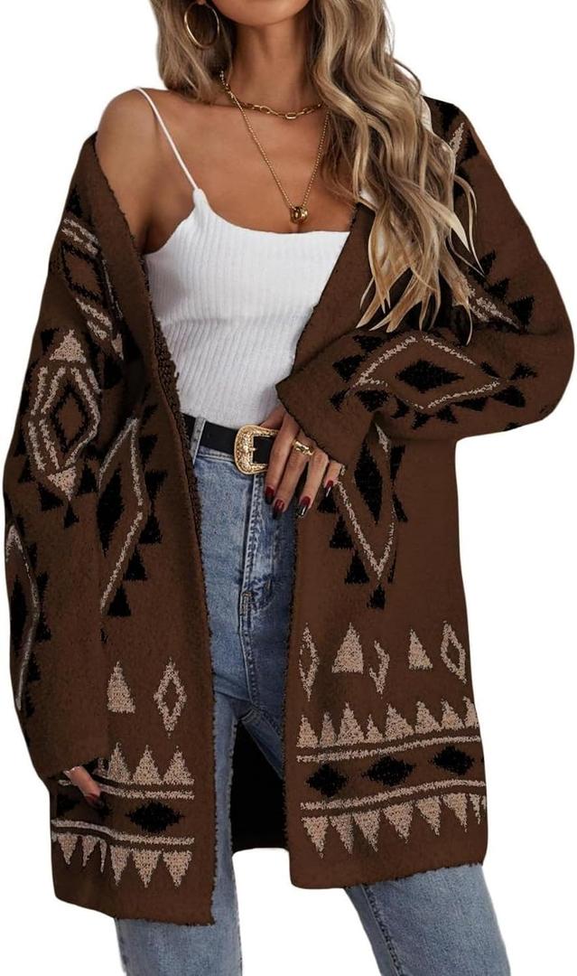 WDIRARA Women's Open Front Long Sleeve Long Cardigan Boho Chunky Sweaters Outwear Coats 2025 Fall Outfits, Large