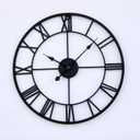 24 Inch Metal Wall Clock for Living Room Bedroom Decor | Cut Out Roman Numeral Medium Wall Clocks | Hand Crafted Analog Watches Home Office Farm House (Black)